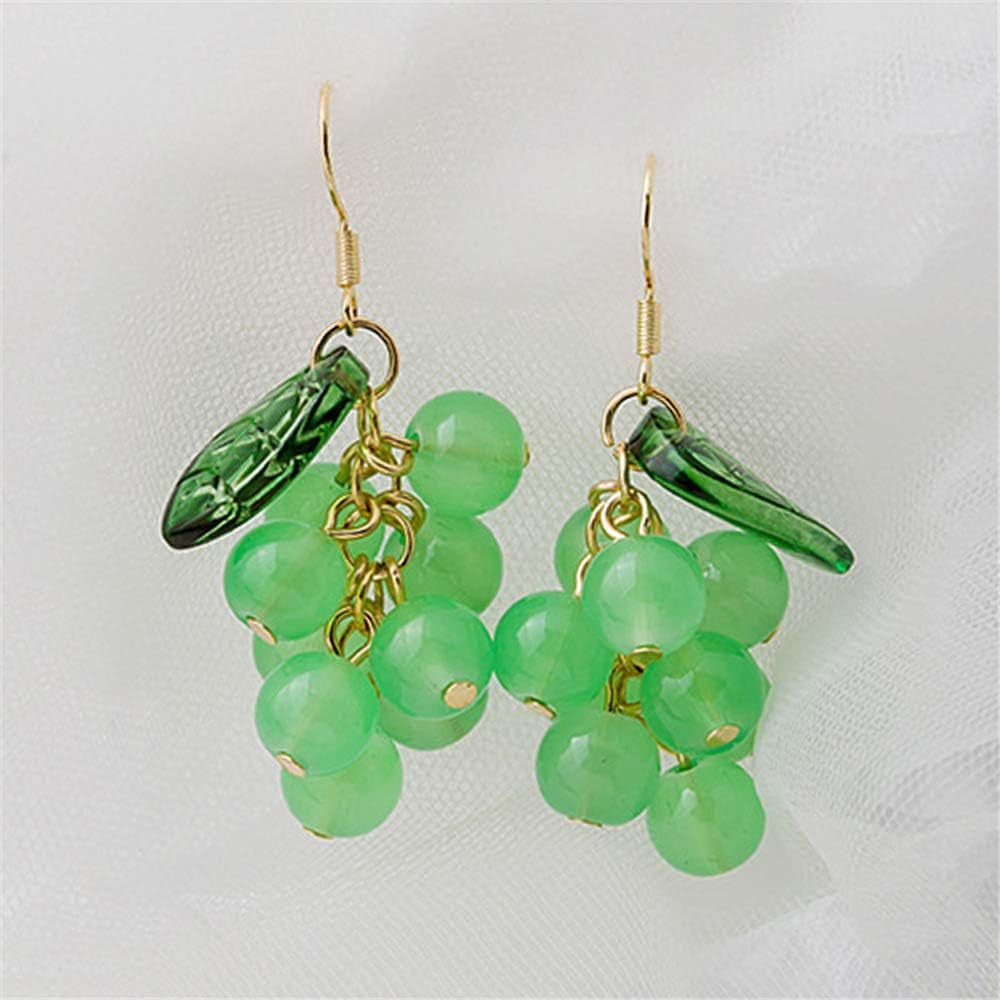 Unique Cute Creative Fruits Dangle Drop Earrings Sparkly Crystal Grape Earring with Green Leaf for Women Girls Statement Jewelry Gifts