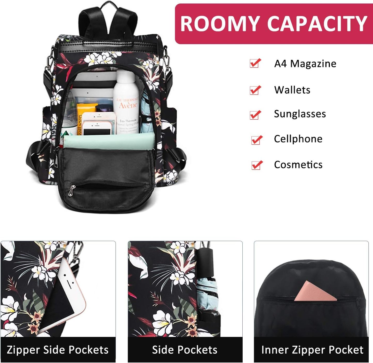 Backpack Purse for Women Anti-Theft Waterproof Travel Backpack Lightweight Daypack Fashionable Convertible Backpack for College Office Supplies