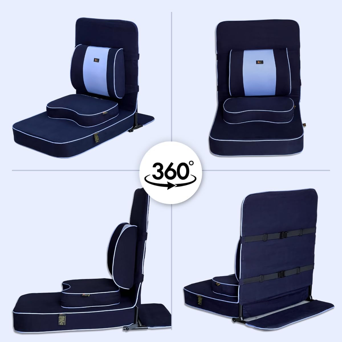 Extra Large Meditation Chair and Yoga Chair W Back Support Cushion and Meditation Block | Yoga Chair for Adults | Premium Floor Chair | Portable | Navy Blue, Seat Size: 24X22 In