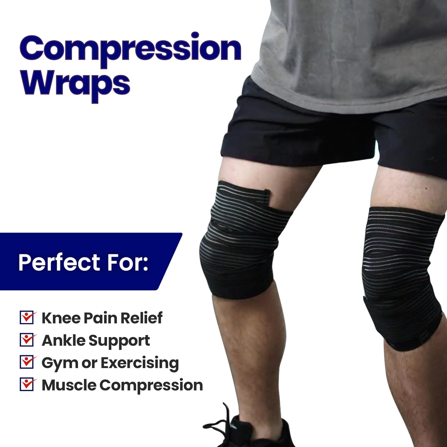 Elastic Knee Compression Sleeve Bandage Wraps I Knee Support Straps for Legs, Thighs, Hamstrings Ankle & Elbow Joints Reduce Swelling I Lymphatic Relief & Elastic Bandage for Women & Men (Med 71 Inch)