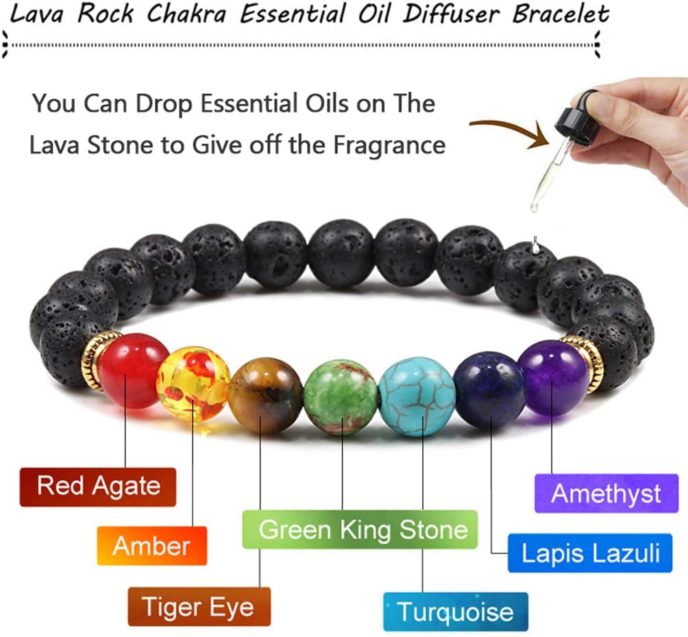 2-14 Pcs 8Mm Lava Stone Bracelet for Women Men 7 Chakra Aromatherapy Essential Oil Diffuser Bracelet Natural Stone Beads Yoga Bracelet