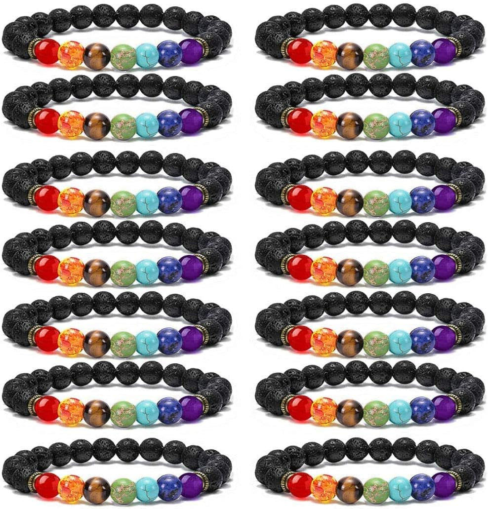 2-14 Pcs 8Mm Lava Stone Bracelet for Women Men 7 Chakra Aromatherapy Essential Oil Diffuser Bracelet Natural Stone Beads Yoga Bracelet