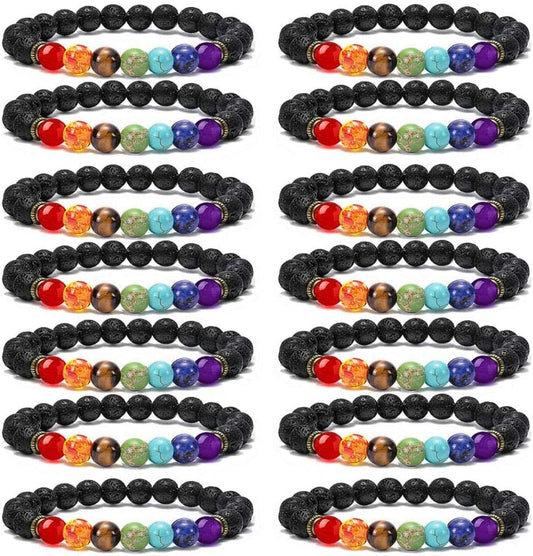 2-14 Pcs 8Mm Lava Stone Bracelet for Women Men 7 Chakra Aromatherapy Essential Oil Diffuser Bracelet Natural Stone Beads Yoga Bracelet