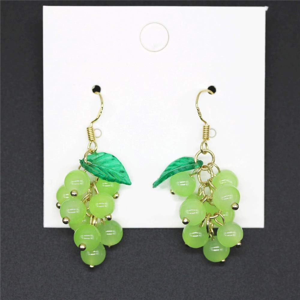 Unique Cute Creative Fruits Dangle Drop Earrings Sparkly Crystal Grape Earring with Green Leaf for Women Girls Statement Jewelry Gifts