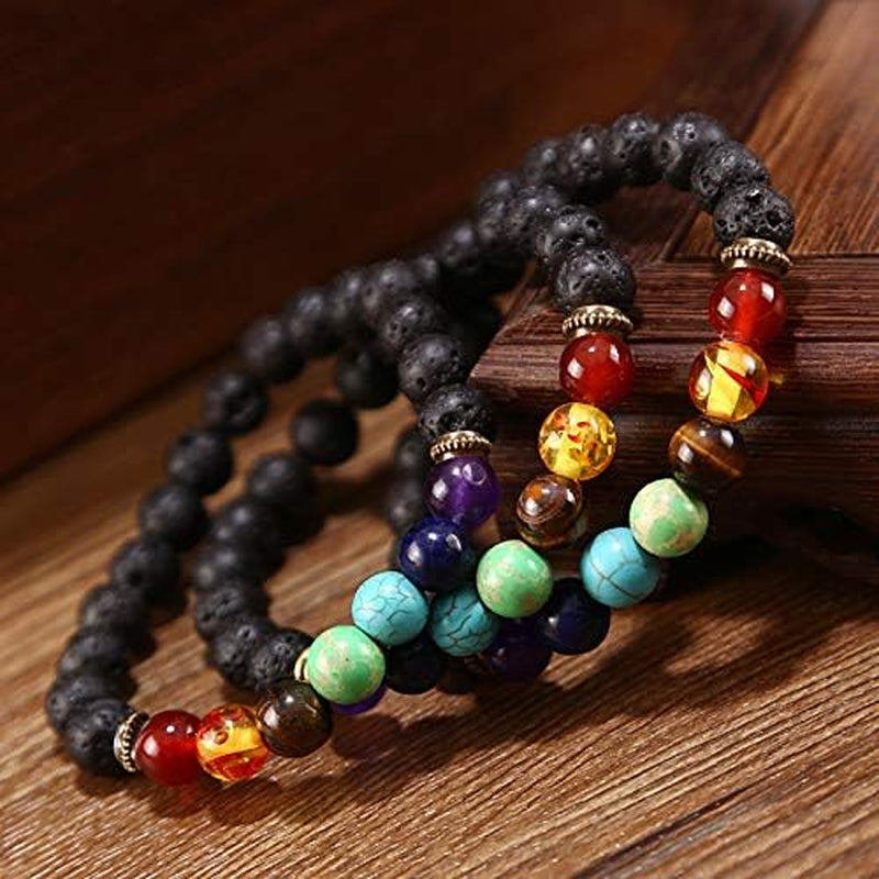 2-14 Pcs 8Mm Lava Stone Bracelet for Women Men 7 Chakra Aromatherapy Essential Oil Diffuser Bracelet Natural Stone Beads Yoga Bracelet