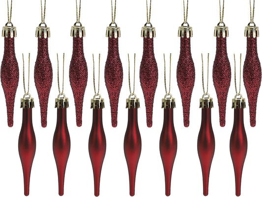 ® Pack of 15-8.5Cm Droplet Baubles - Matte & Glitter Design - Christmas Ornaments (Rioja Red)