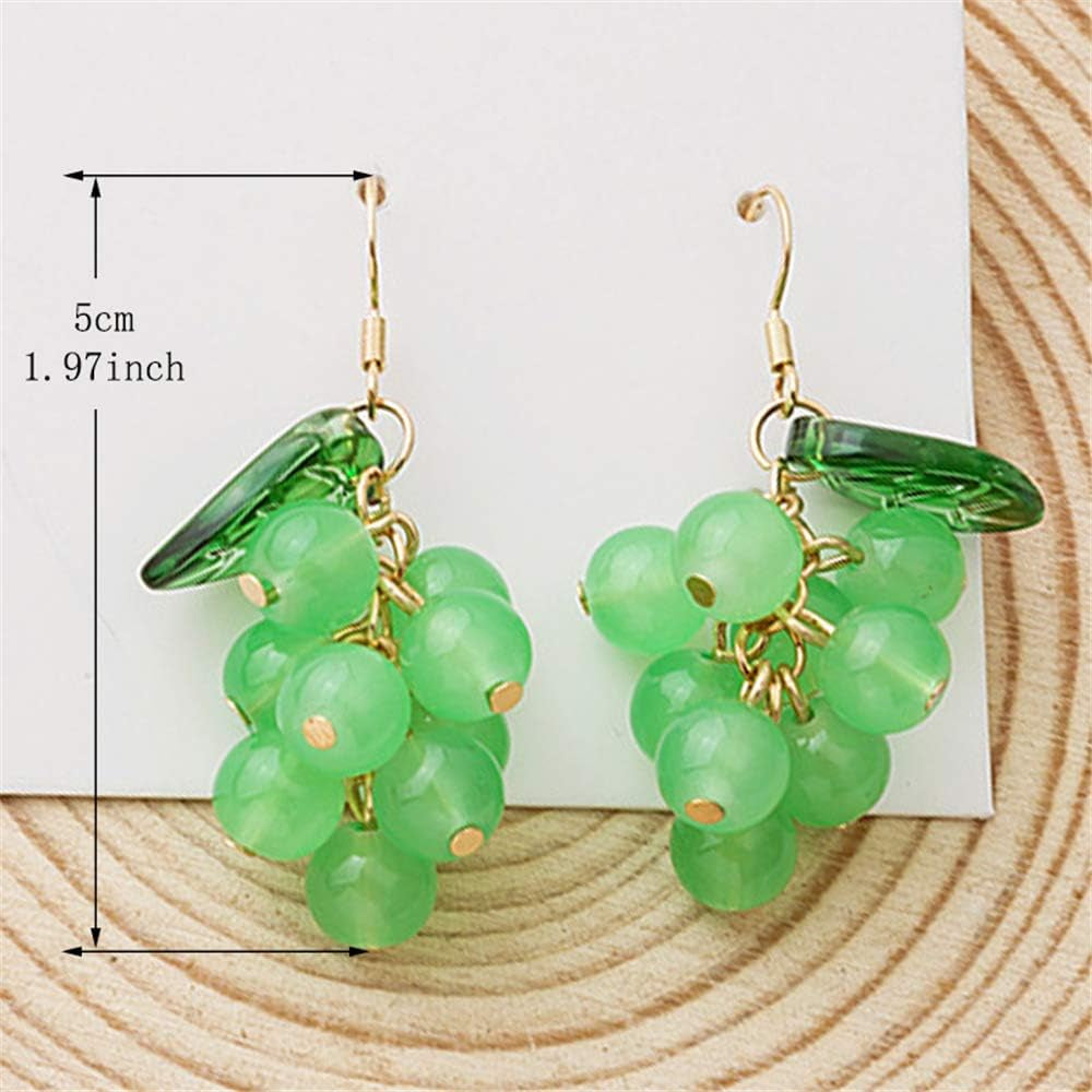 Unique Cute Creative Fruits Dangle Drop Earrings Sparkly Crystal Grape Earring with Green Leaf for Women Girls Statement Jewelry Gifts